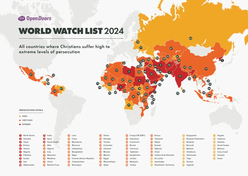 World Watch List of top 50 countries where Christians face persecution